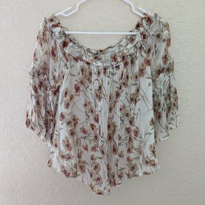 Lucky Brand Sheer Layered Floral Top with Flowing Bell Sleeves, Size S